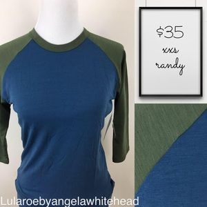 LuLaRoe Randy XXS - Baseball tee NWT blue/olive
